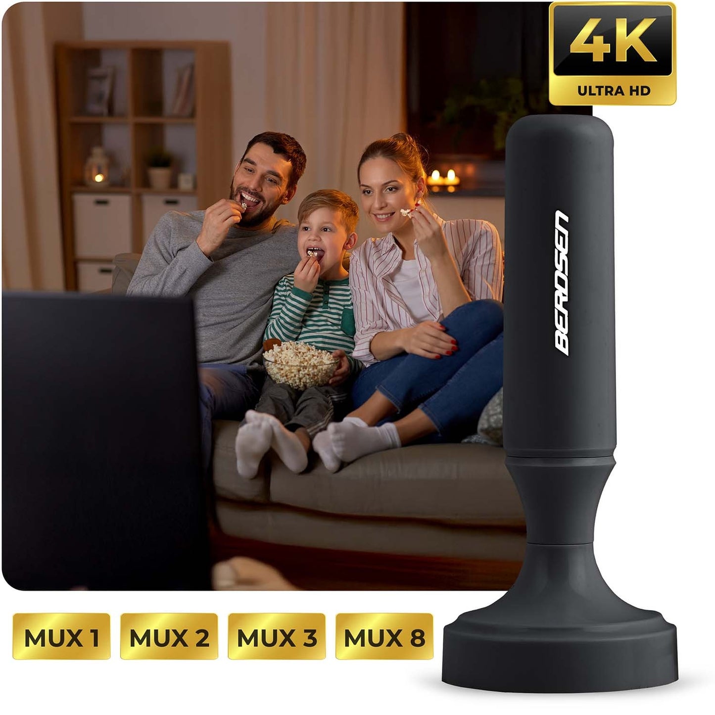 TV Antenna 360° Ultra HD 4K, Indoor, Black