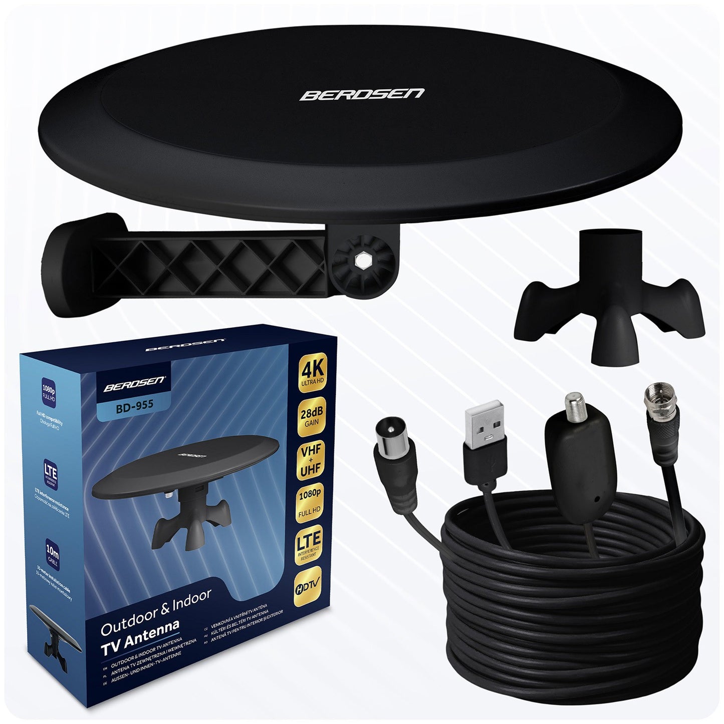 TV Antenna, Indoor/Outdoor, Ultra HD 4K, Black