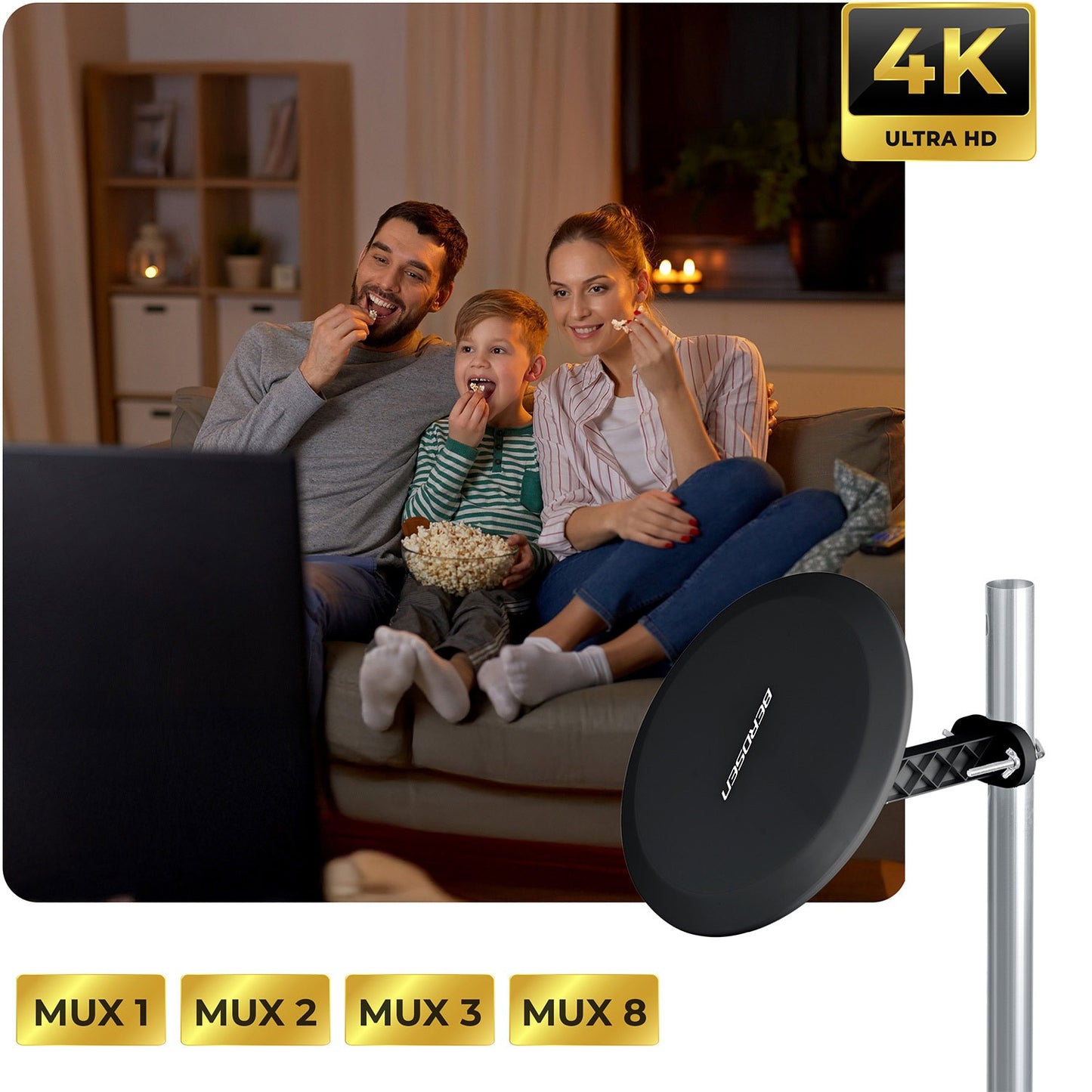 TV Antenna, Indoor/Outdoor, Ultra HD 4K, Black