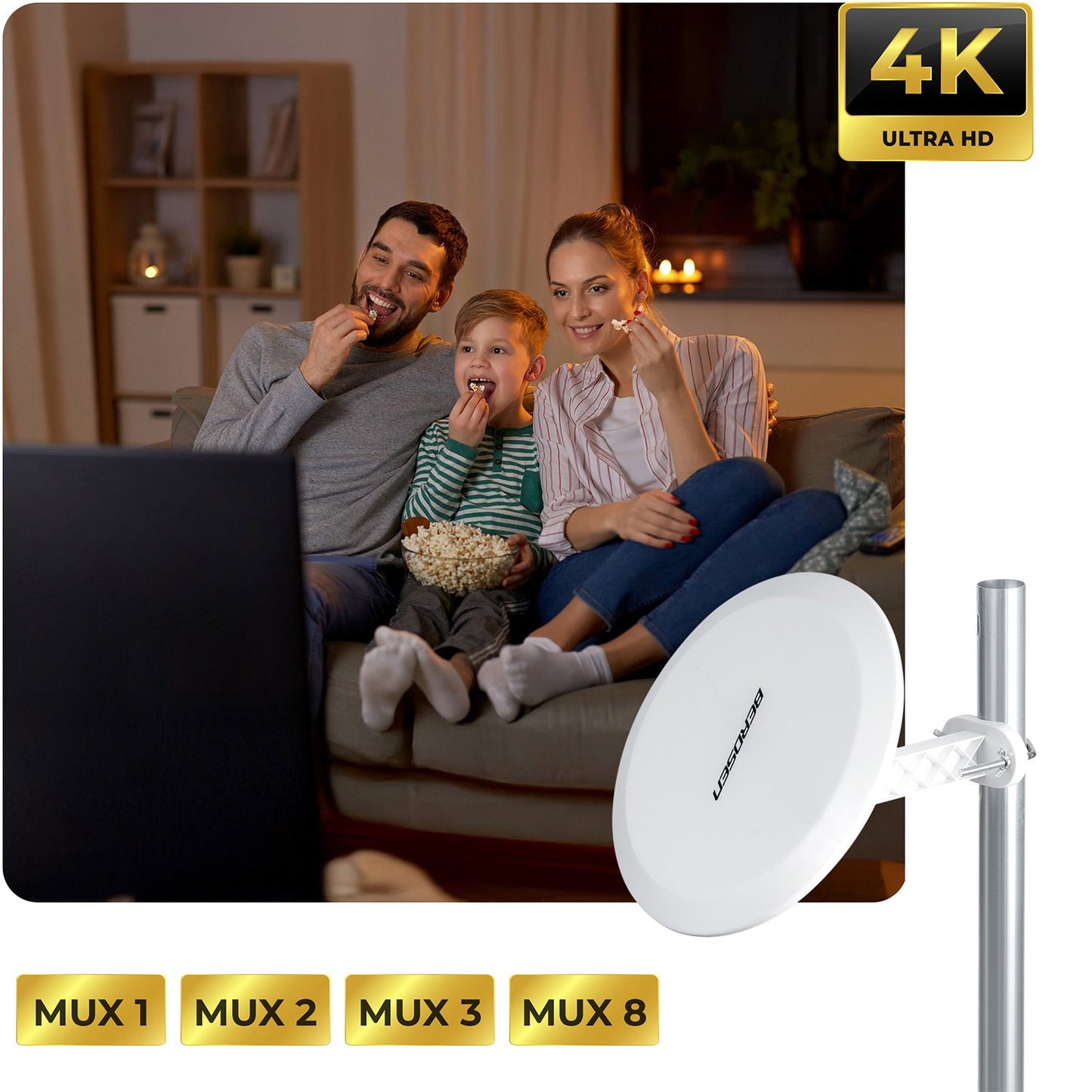 TV Antenna, Indoor/Outdoor, Ultra HD 4K, White