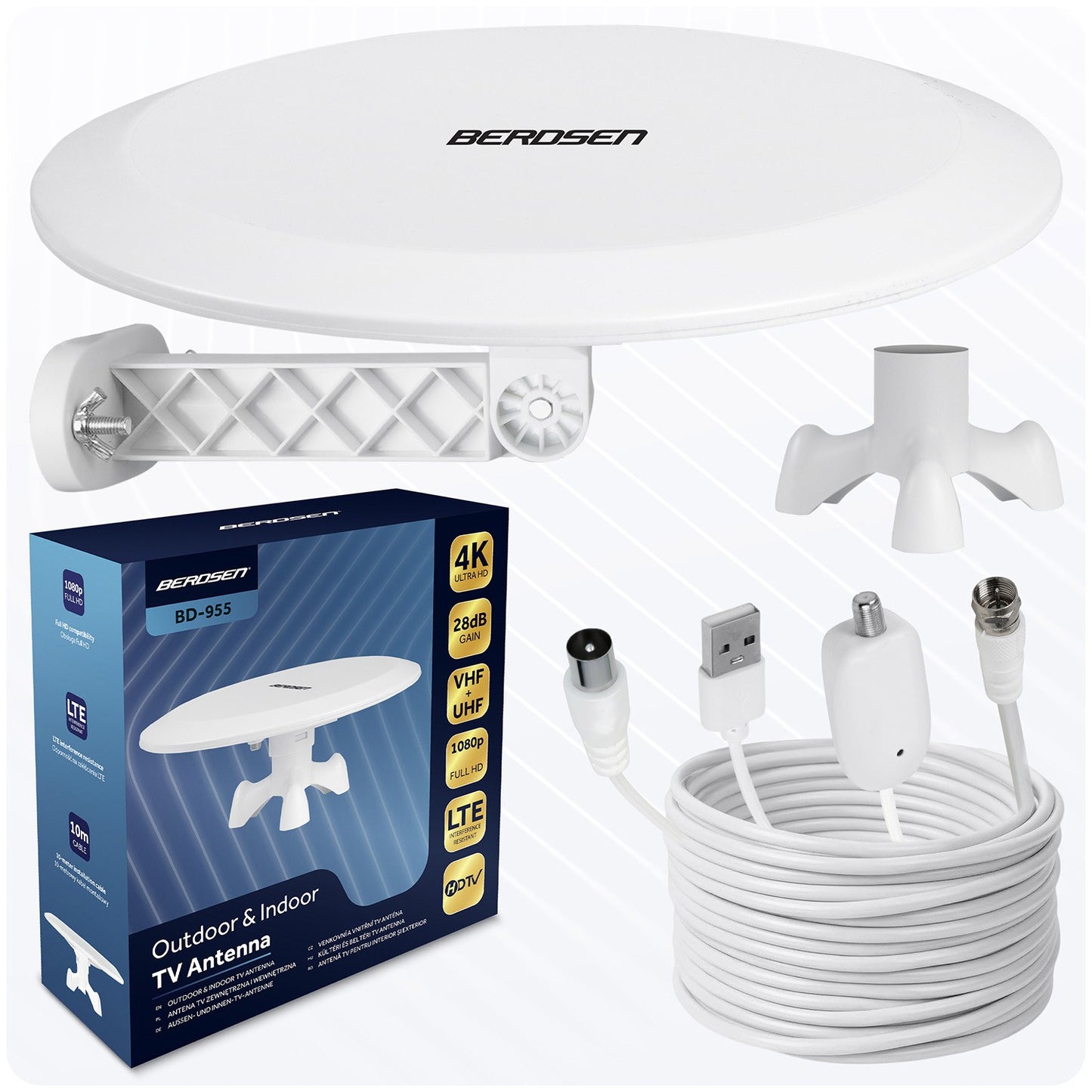 TV Antenna, Indoor/Outdoor, Ultra HD 4K, White