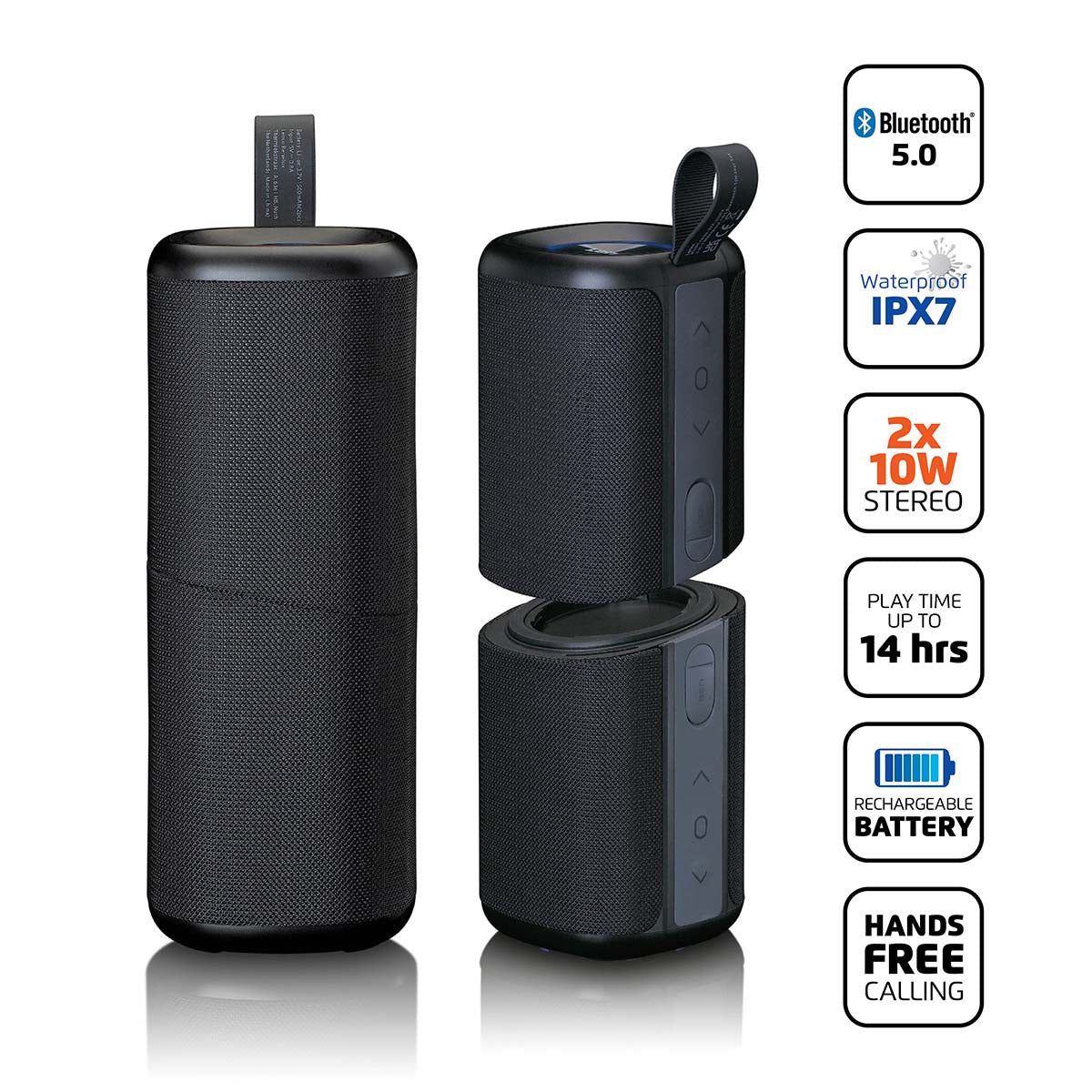 TWS Bluetooth 5.0 Waterproof Speakers, 2x10W, IPX7