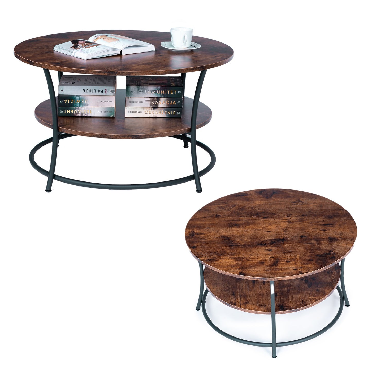Table, round coffee table, bench, two industrial countertops ModernHome