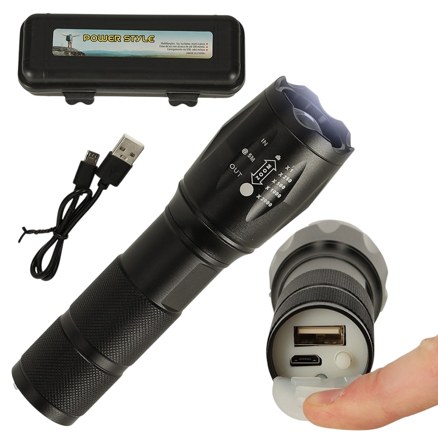 Tactical military LED power USB torch