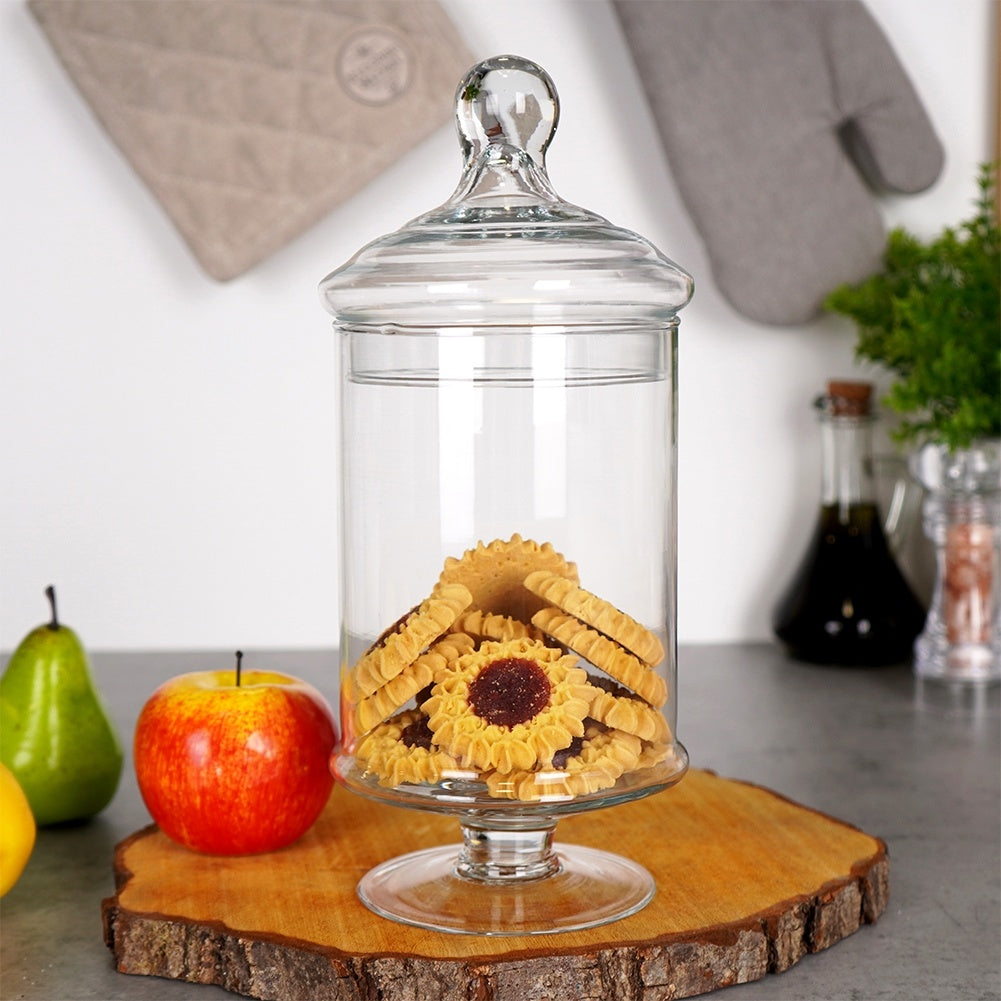 Tall Glass Container with Lid and Foot for Storage