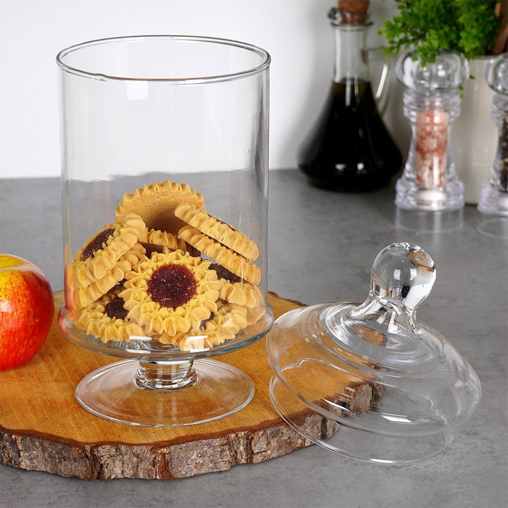Tall Glass Container with Lid and Foot for Storage