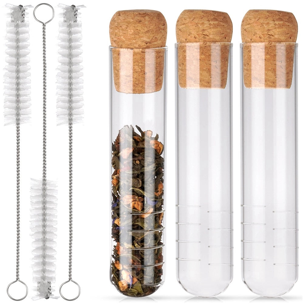 Tea Infuser Set, Glass Vial with Cork, 3 Strainers