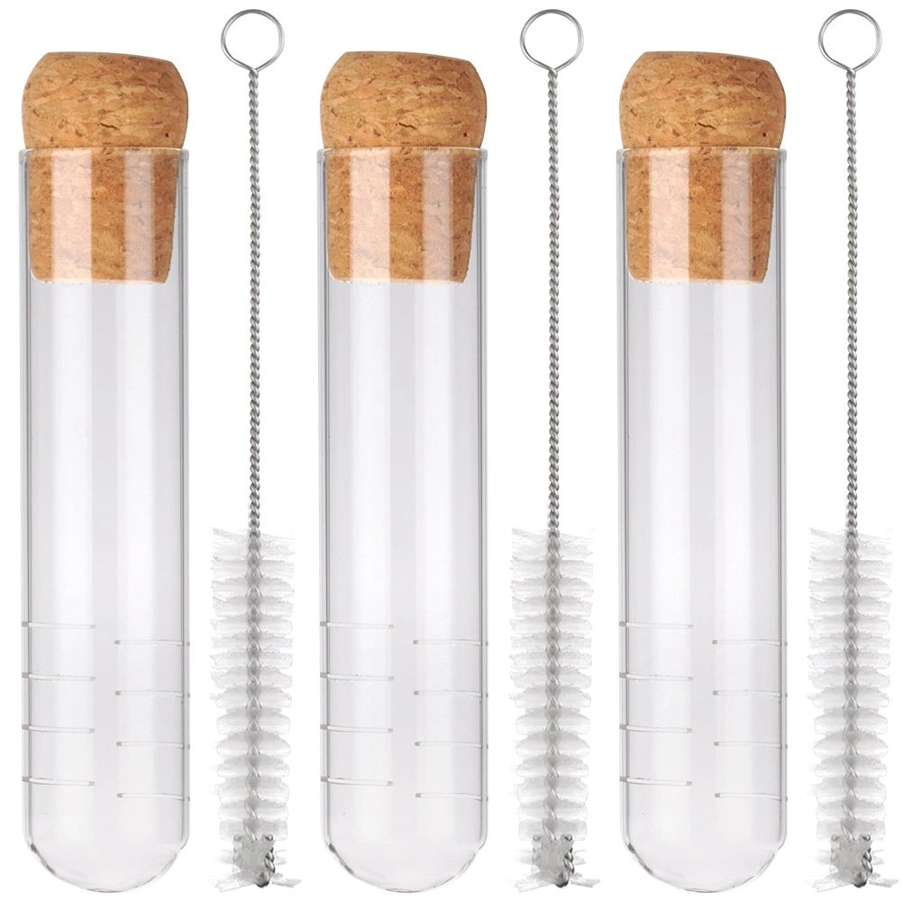 Tea Infuser Set, Glass Vial with Cork, 3 Strainers