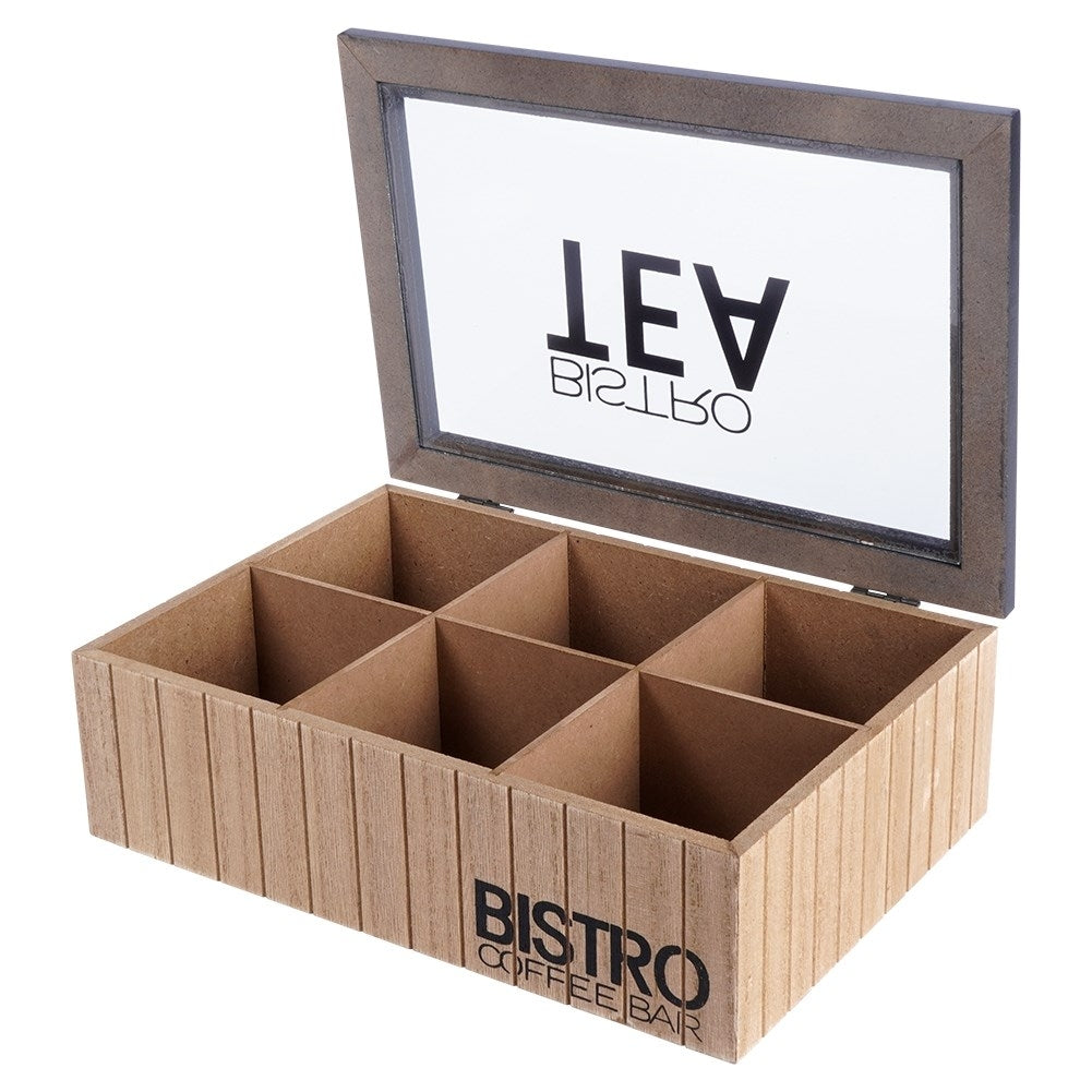 Tea bag storage with 6 compartments and aroma-preserving lid