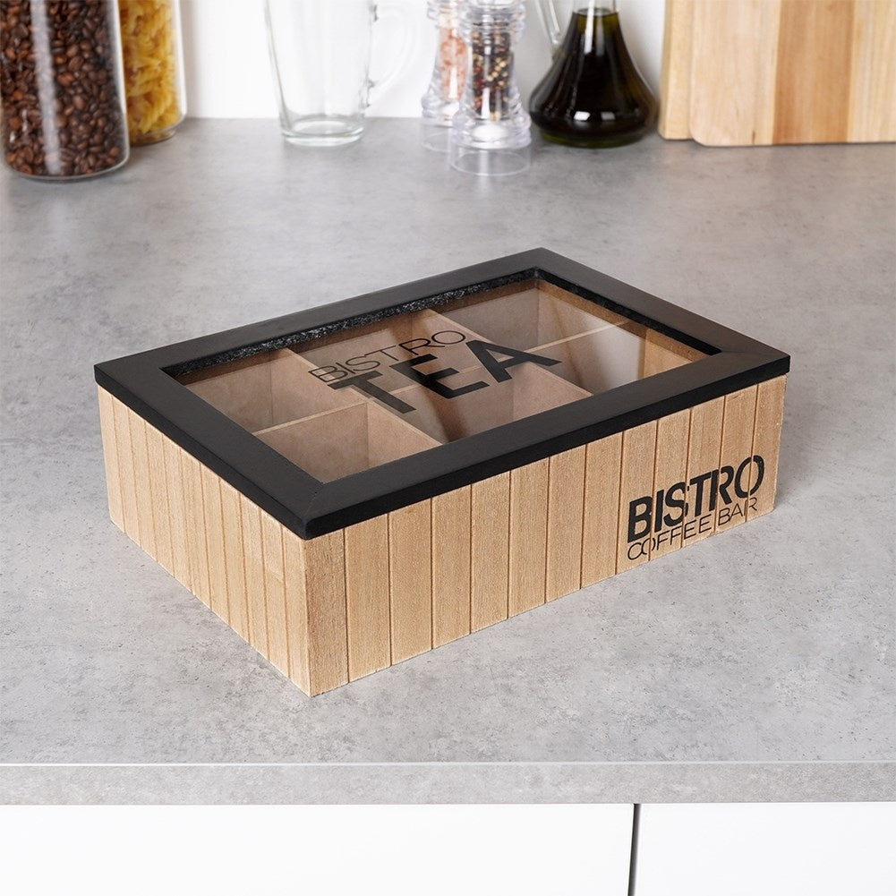 Tea bag storage with 6 compartments and aroma-preserving lid