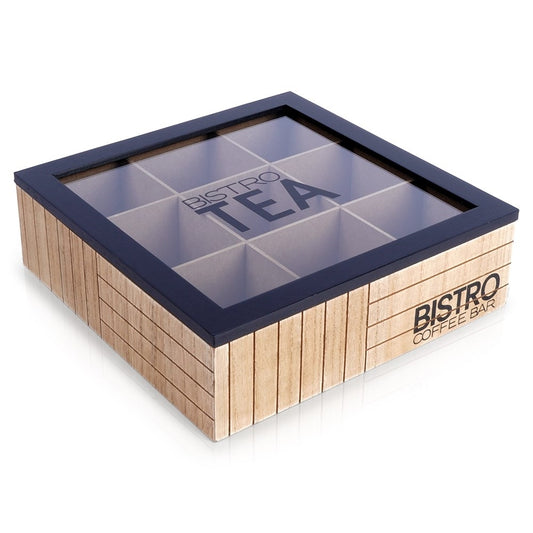 Tea bag storage with 9 compartments and lid for fresher tea