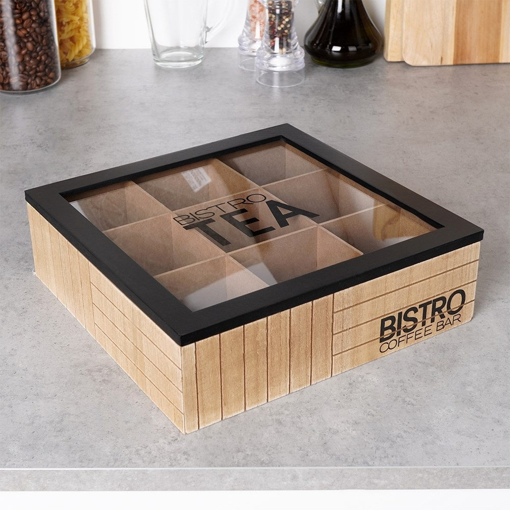 Tea bag storage with 9 compartments and lid for fresher tea