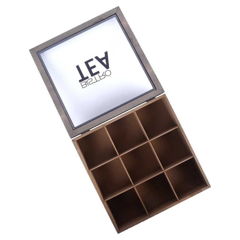 Tea bag storage with 9 compartments and lid for fresher tea