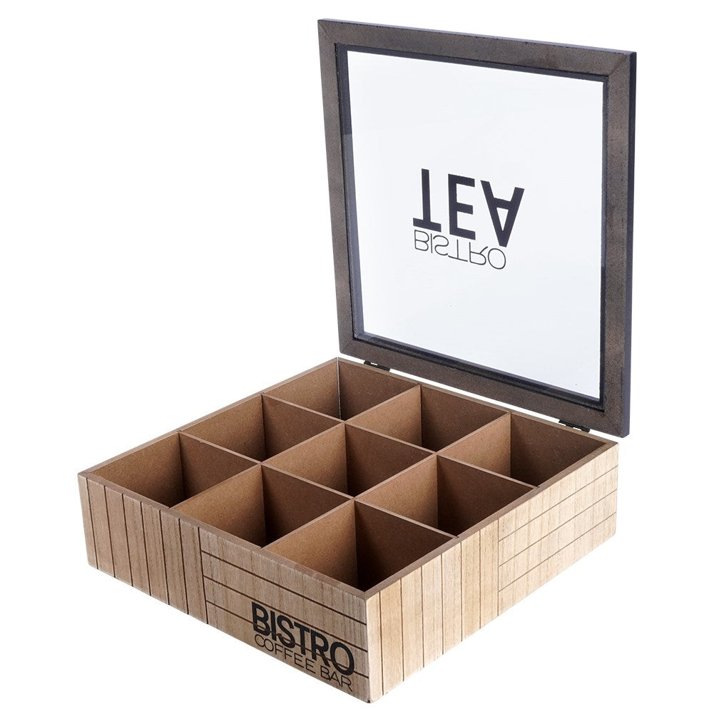 Tea bag storage with 9 compartments and lid for fresher tea