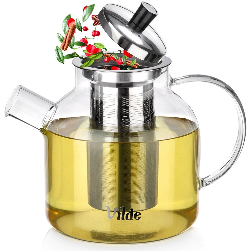 Teapot with Infuser, Glass, Heat-Resistant, 1.2L