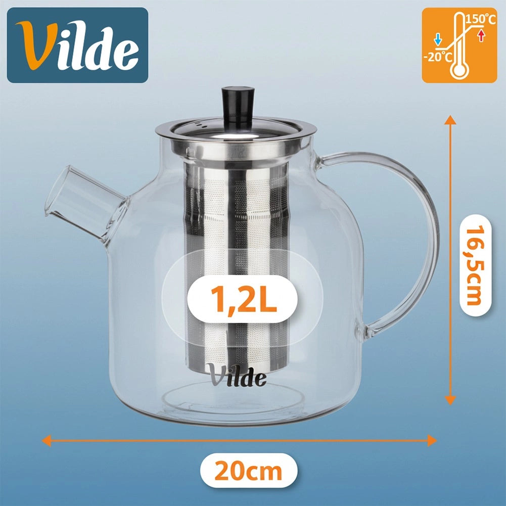 Teapot with Infuser, Glass, Heat-Resistant, 1.2L