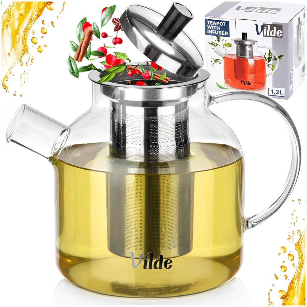 Teapot with Infuser, Glass, Heat-Resistant, 1.2L