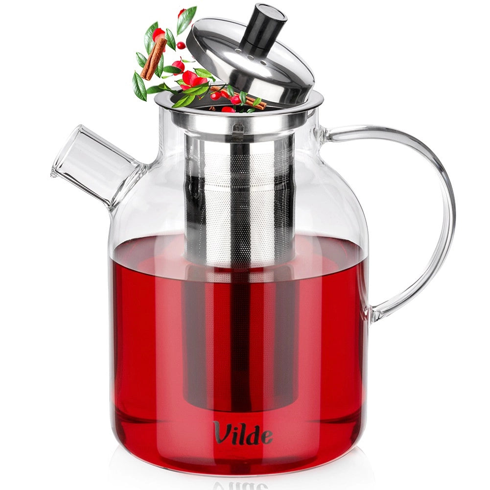 Teapot with Infuser, Glass, Heat-Resistant, 1.5L