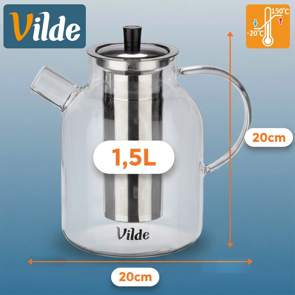Teapot with Infuser, Glass, Heat-Resistant, 1.5L