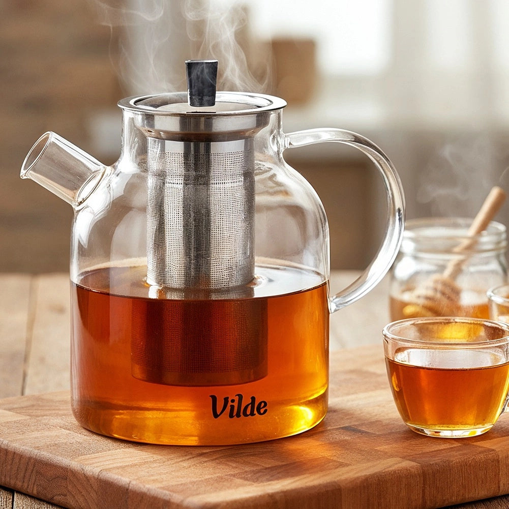 Teapot with Infuser, Glass, Heat-Resistant, 1.5L