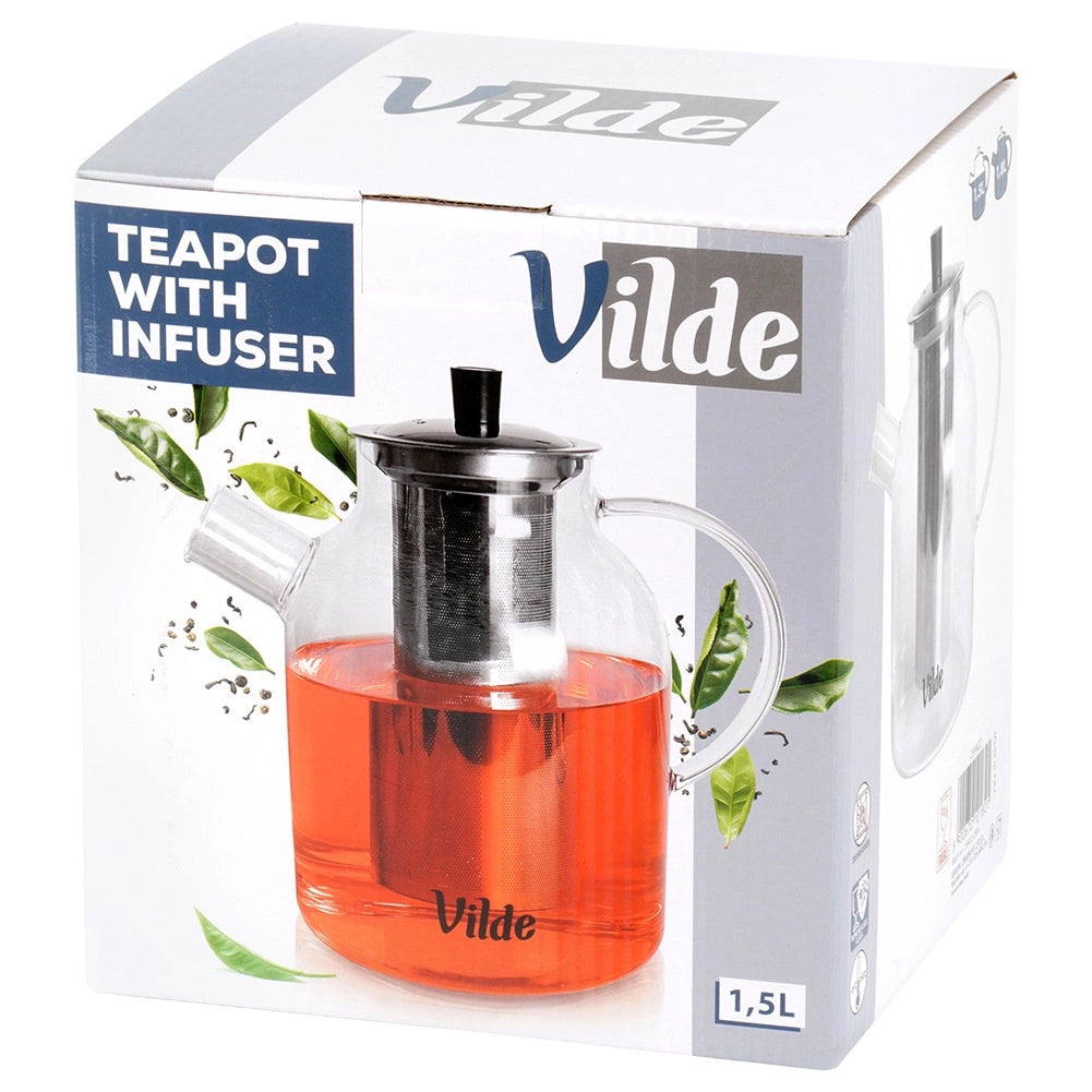 Teapot with Infuser, Glass, Heat-Resistant, 1.5L