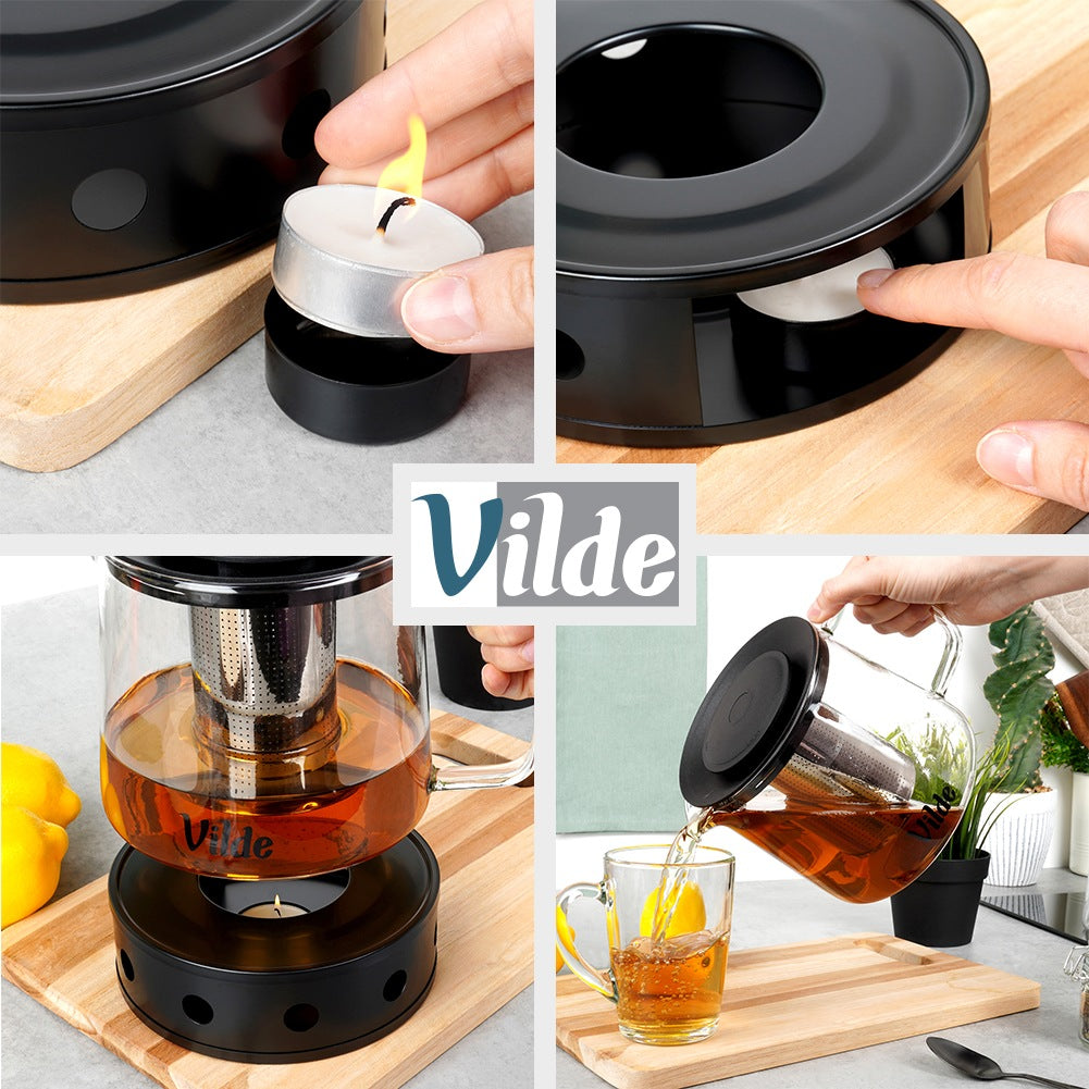 Teapot with tea infuser, heat-resistant glass, with warmer, 1.5 l