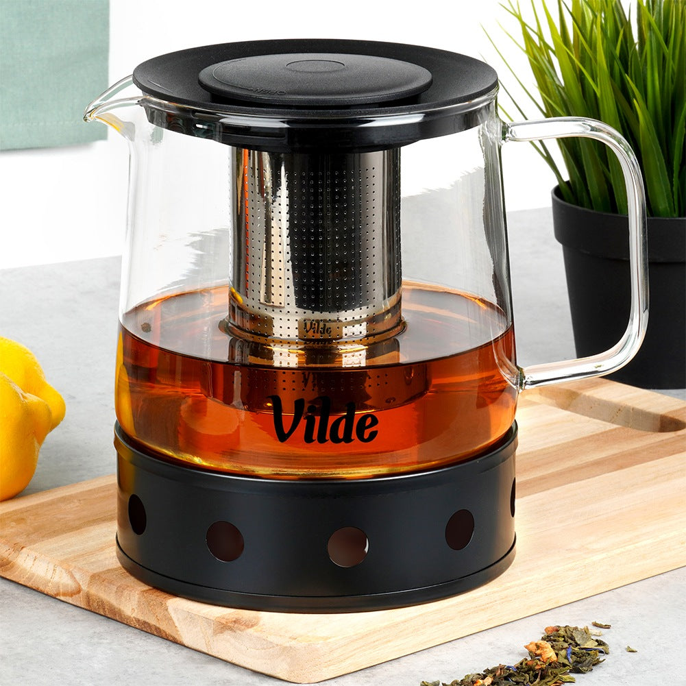 Teapot with tea infuser, heat-resistant glass, with warmer, 1.5 l