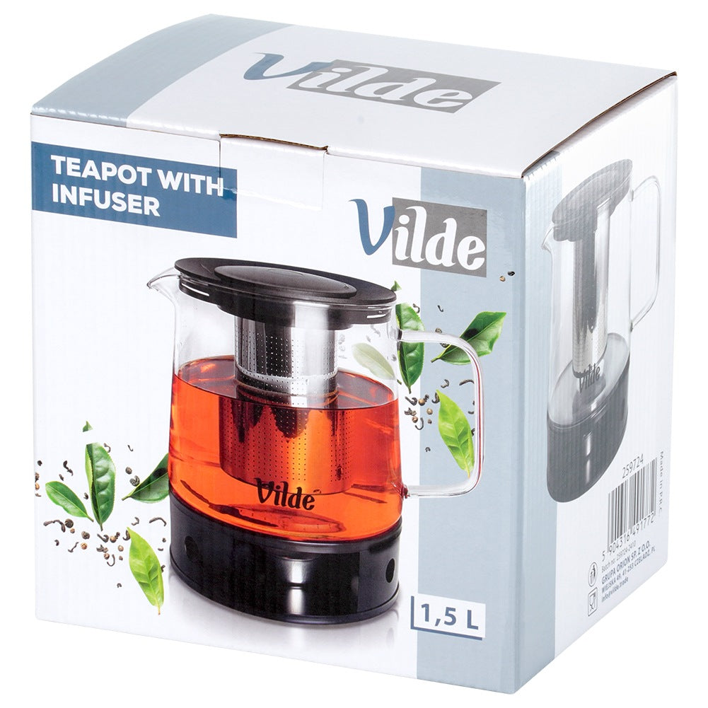 Teapot with tea infuser, heat-resistant glass, with warmer, 1.5 l