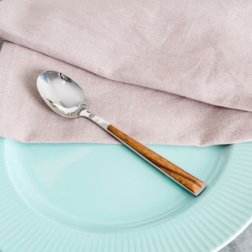 Tea spoon in stainless steel with wood imitation, dishwasher safe