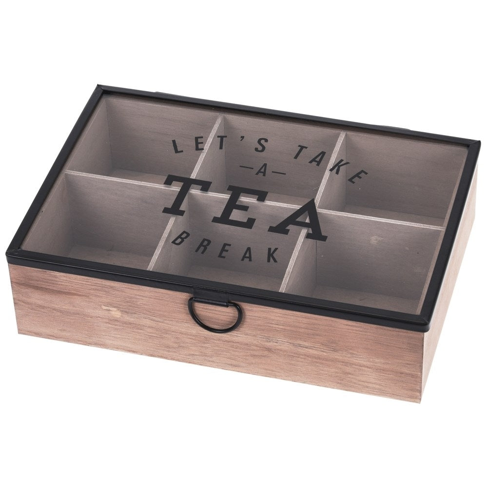 Tea storage box with 6 compartments and elegant lid