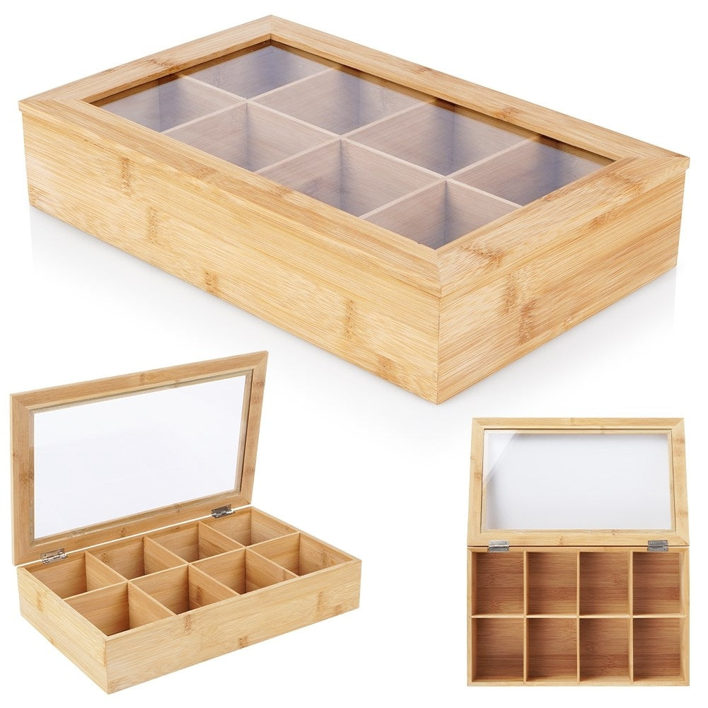 Tea storage box with 8 compartments and lid