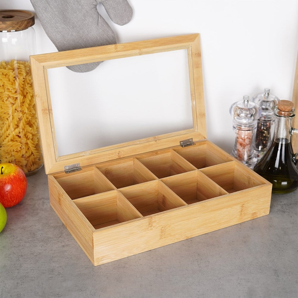 Tea storage box with 8 compartments and lid