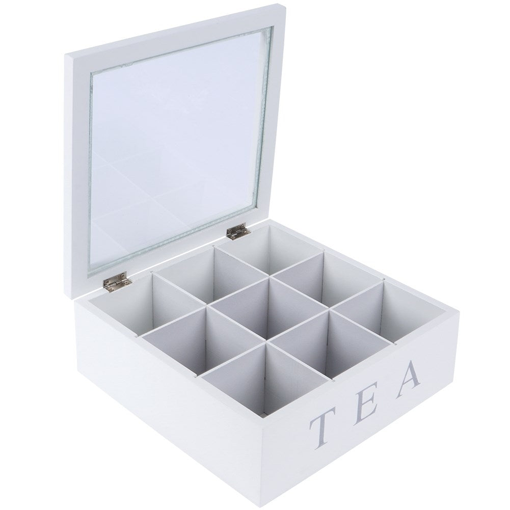 Tea storage box with 9 compartments and lid for aroma preservation