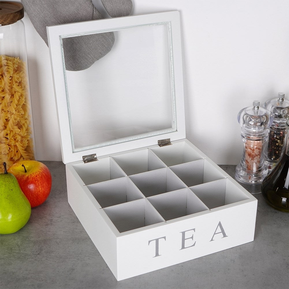 Tea storage box with 9 compartments and lid for aroma preservation