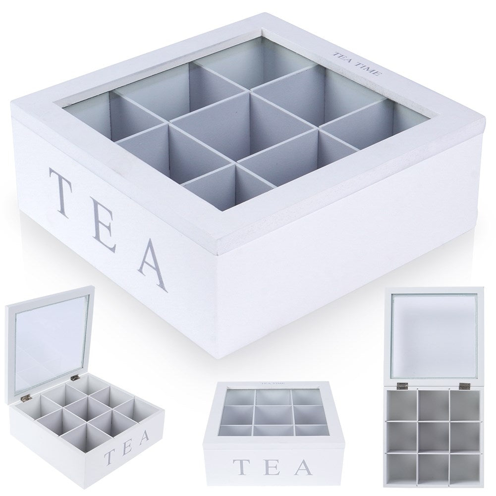 Tea storage box with 9 compartments and lid for aroma preservation