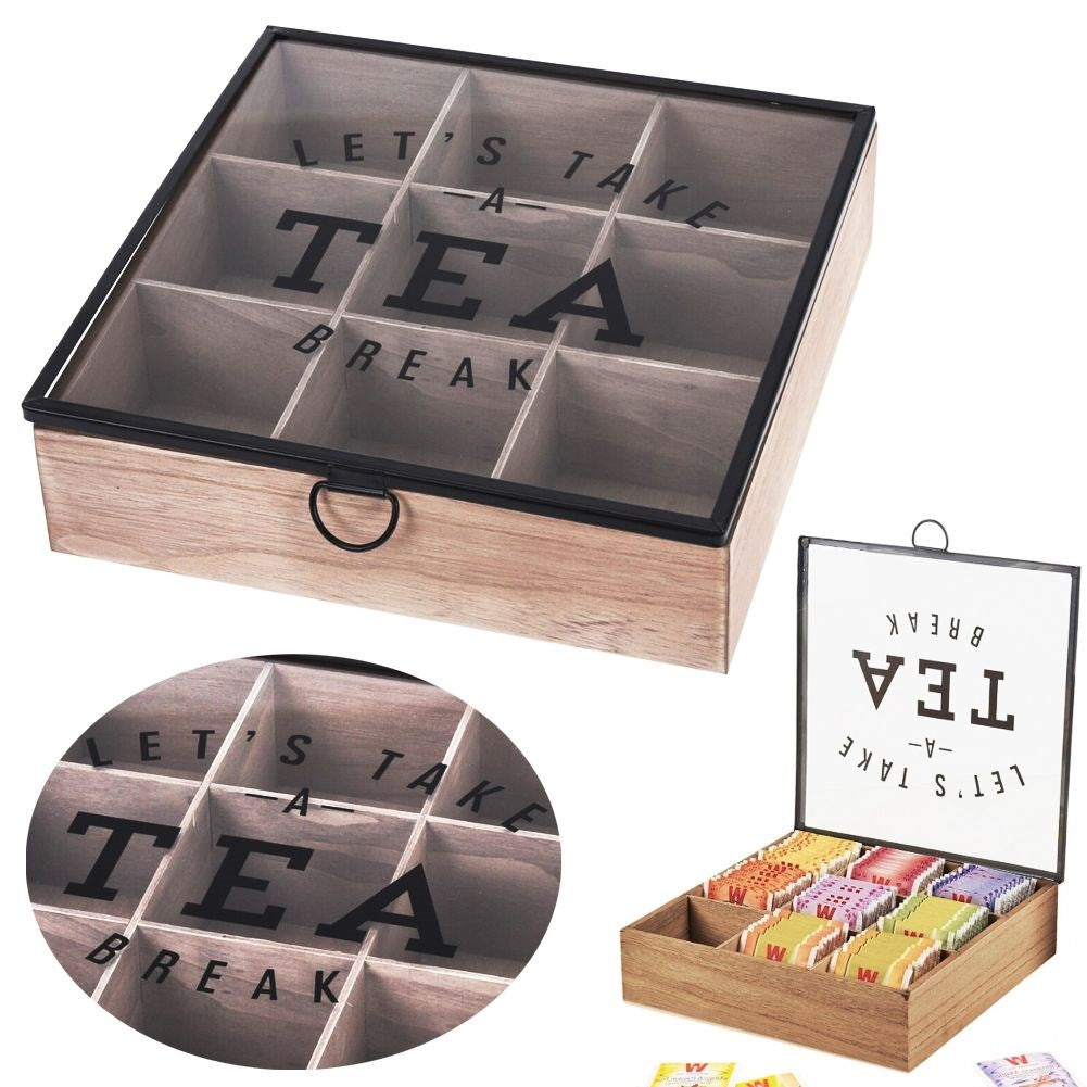 Tea storage with 9 compartments and lid for long-lasting aroma
