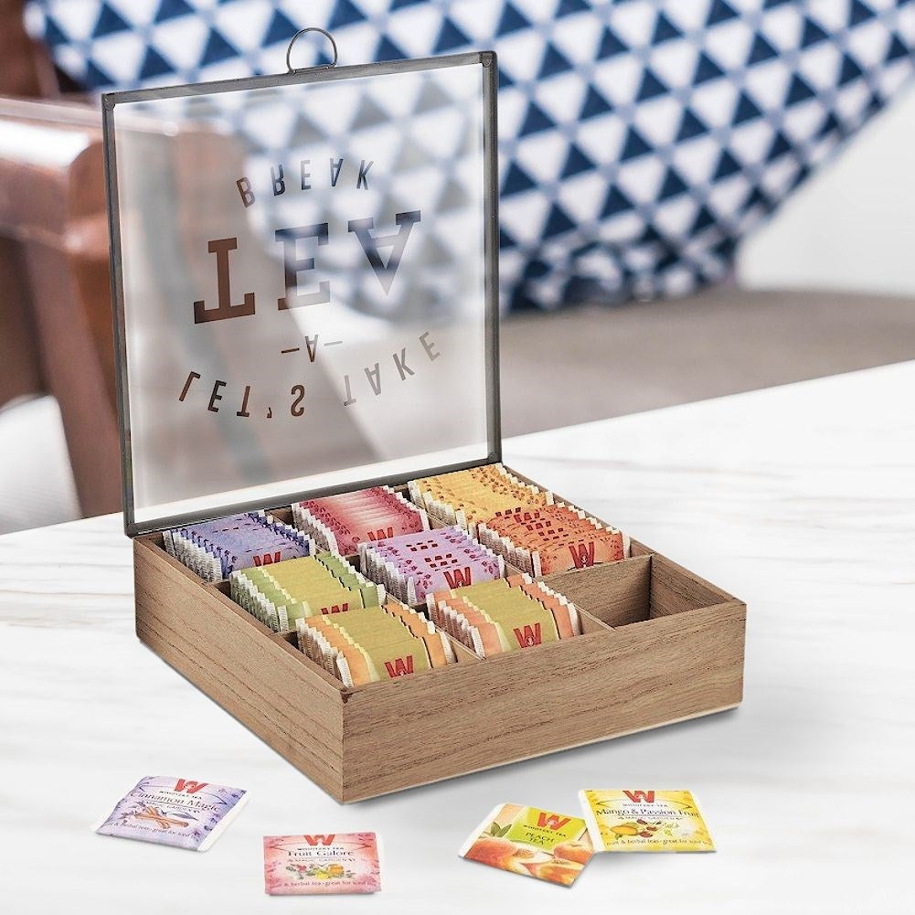 Tea storage with 9 compartments and lid for long-lasting aroma