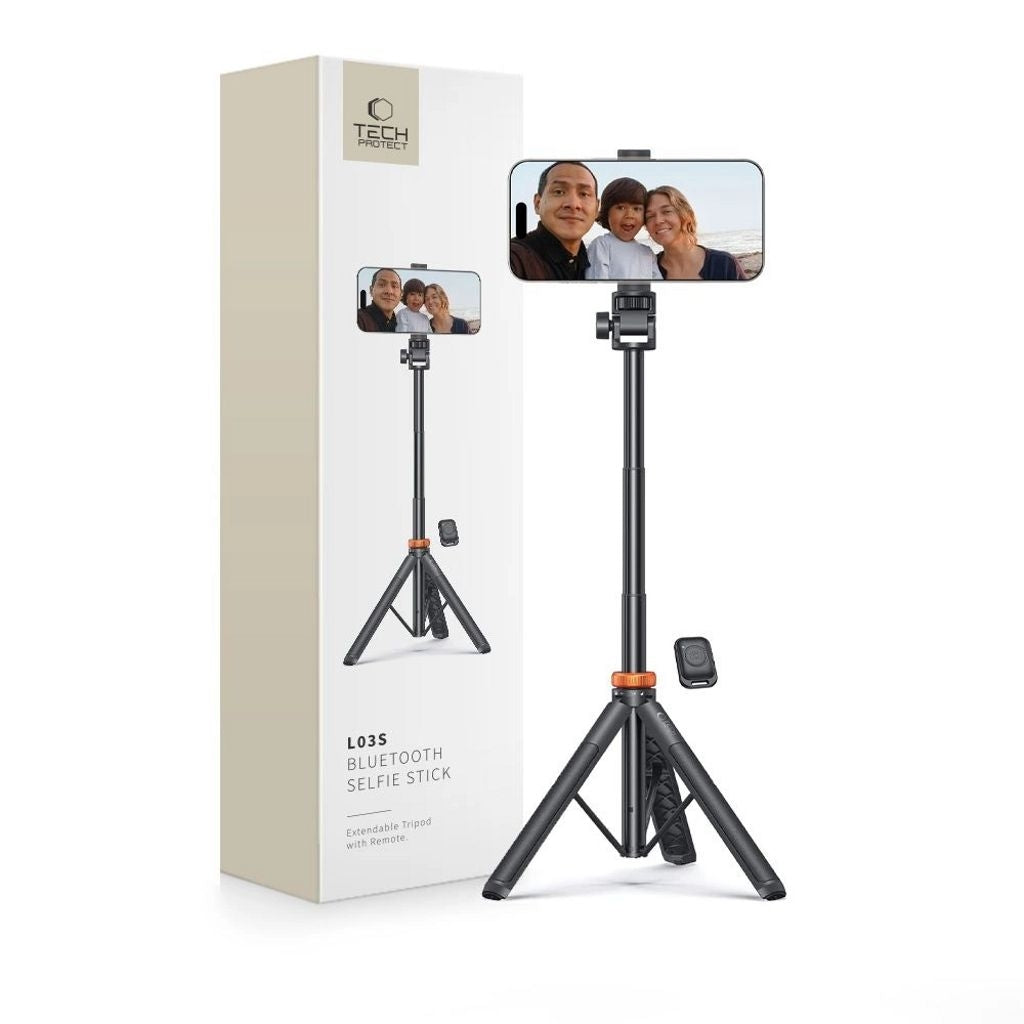 Tech-Protect Bluetooth Selfie Stick with Remote Control, 148cm - Black
