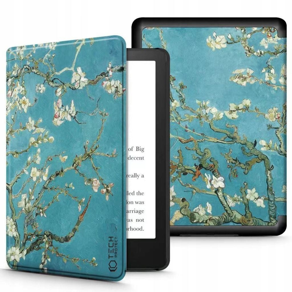 Tech-Protect Kindle Paperwhite V / 5 / Signature Edition-fodral – Blå med Sakura-blommor