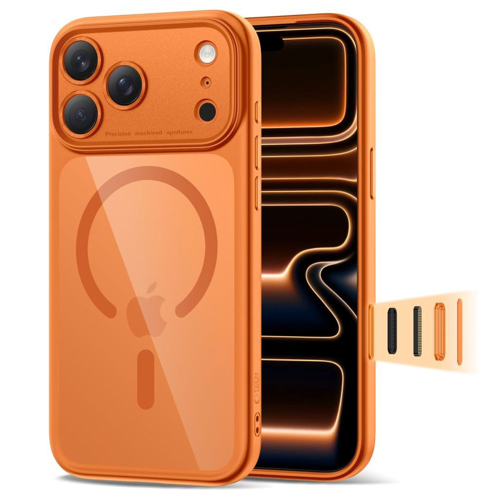 Tech-Protect Magpeak Magsafe CC-skal till iPhone 17 Pro - Transparent/Orange