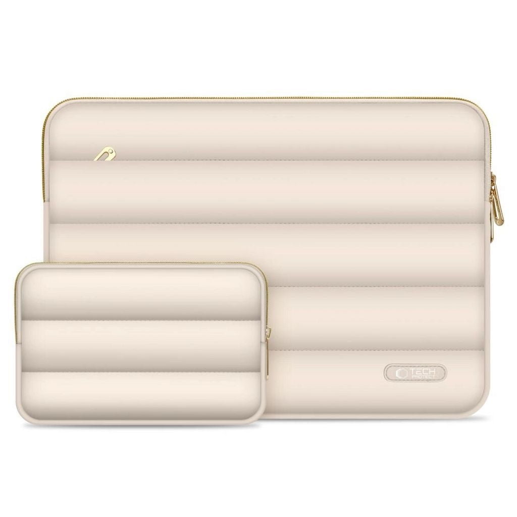 Tech-Protect Puffy Laptop Sleeve 13-14" with accessory pouch - Beige