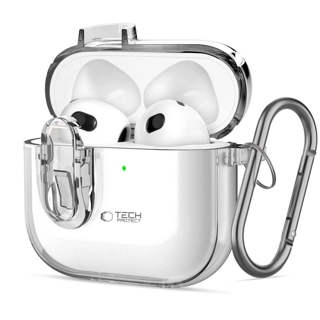 Tech-Protect Silicone Case for AirPods 4 with Carabiner Hook - Clear