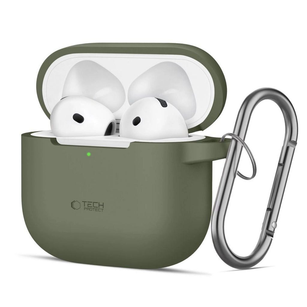 Tech-Protect Silicone Case for AirPods 4 with Carabiner Hook - Green