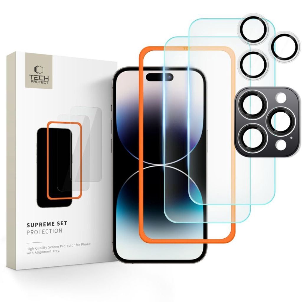 Tech-Protect Supreme Set 3-delars skärm- och linsskydd för iPhone 16 Pro - Transparent
