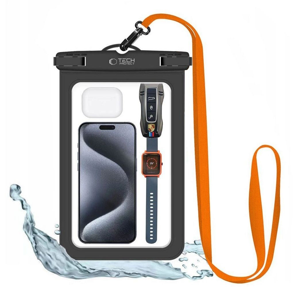 Tech-Protect Waterproof Case for Devices Up to 8.9" - Black/Orange
