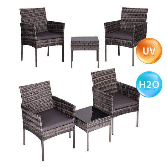 Technorattan Garden Furniture Set, 2 Chairs & Table, Grey