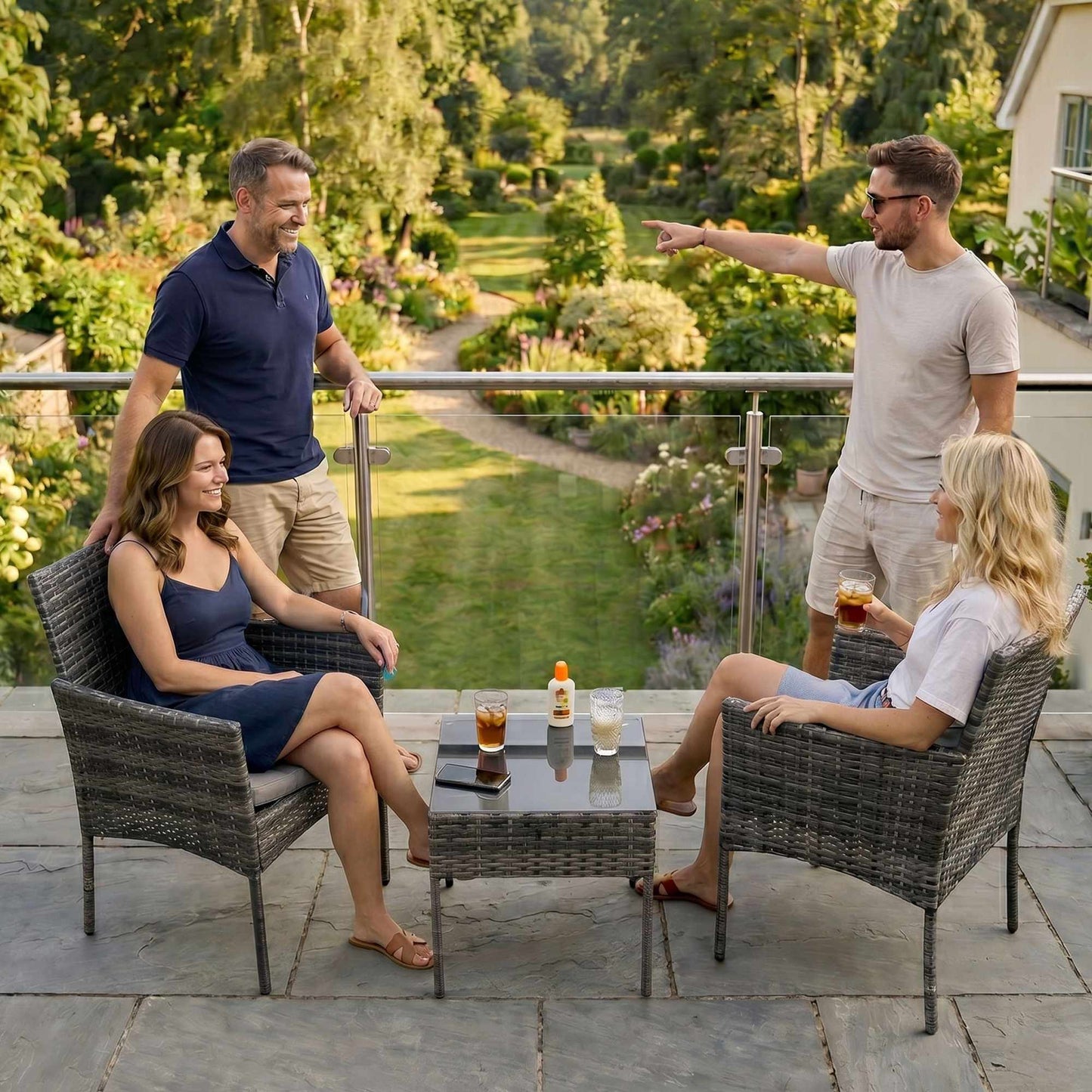Technorattan Garden Furniture Set, 2 Chairs & Table, Grey