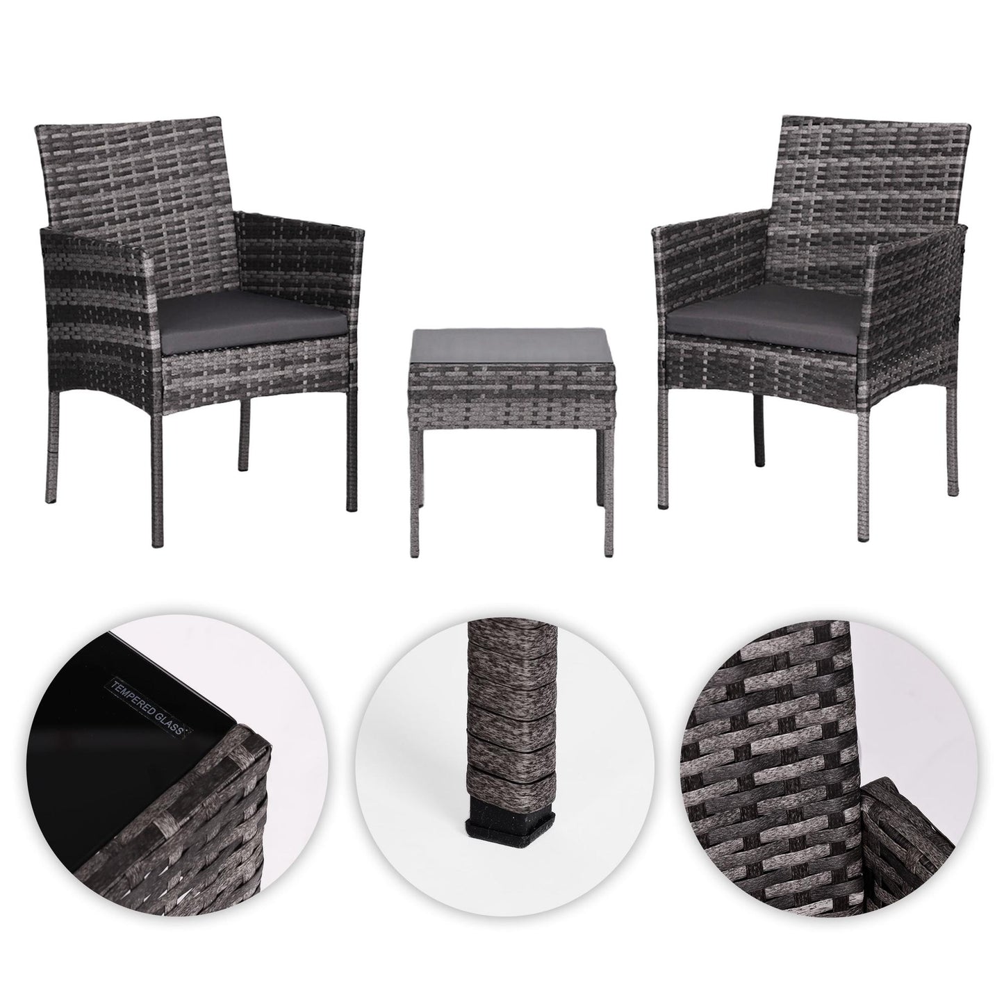 Technorattan Garden Furniture Set, 2 Chairs & Table, Grey
