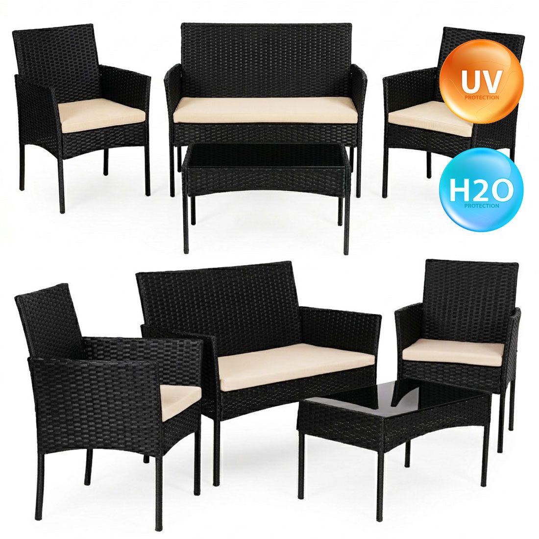 Technorattan Garden Furniture Set for 4 with Glass Table
