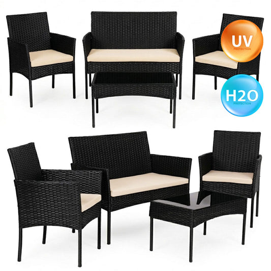 Technorattan Garden Furniture Set for 4 with Glass Table